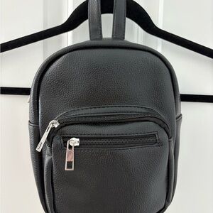 Black Faux Leather Mini Backpack